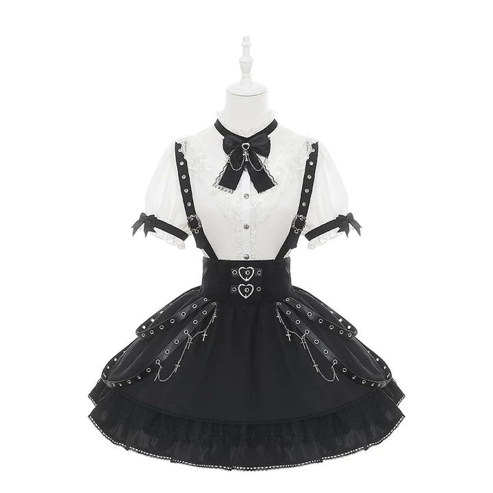 Punk Suspender Skirt, Stand Collar Blouse 45578:855971