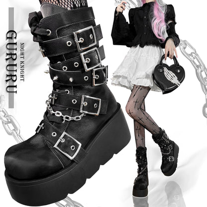 Y2K Spicy Girl Cross Black White Platform Shoes Boots 28962:343822