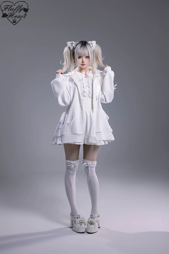 Lace-Trim Hoodie Coat, Side Pocket 45227:842217
