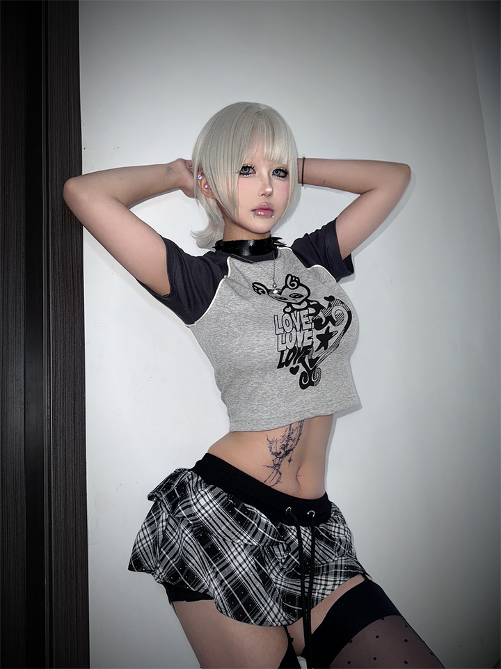 Gyaru Cotton T-Shirt with Raglan Sleeve Otaku Culture Print 42550:744873