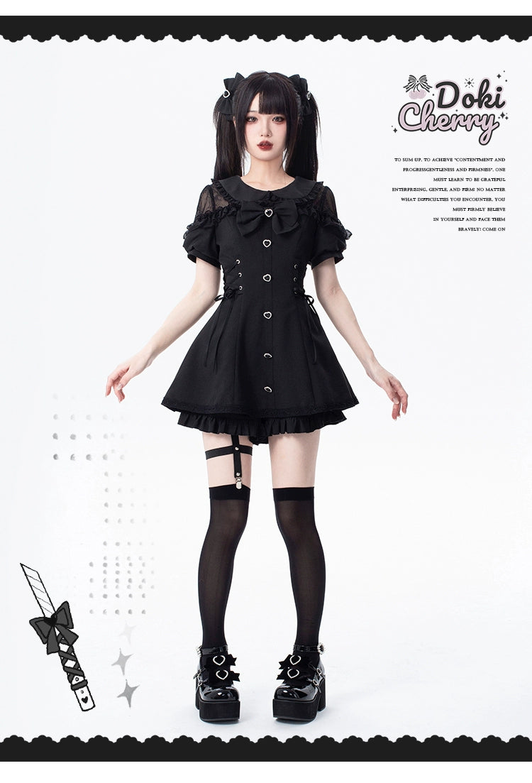 Jirai Kei Dress And Shorts Lace-up Short Sleeve Outfit 37750:565440
