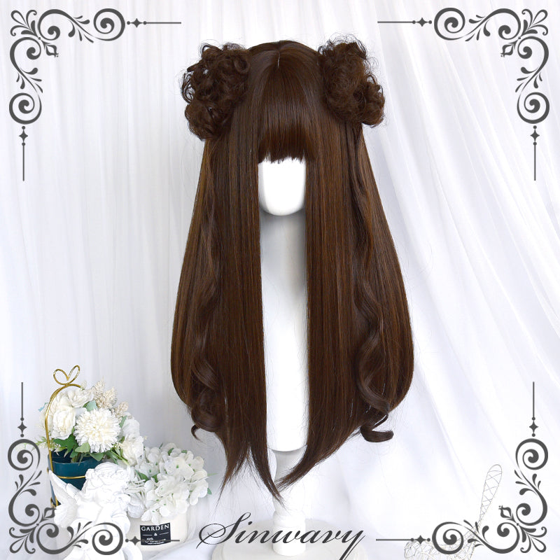 Kawaii Straight Wig with Blunt Bangs Pink Gold Brown 21880:315338