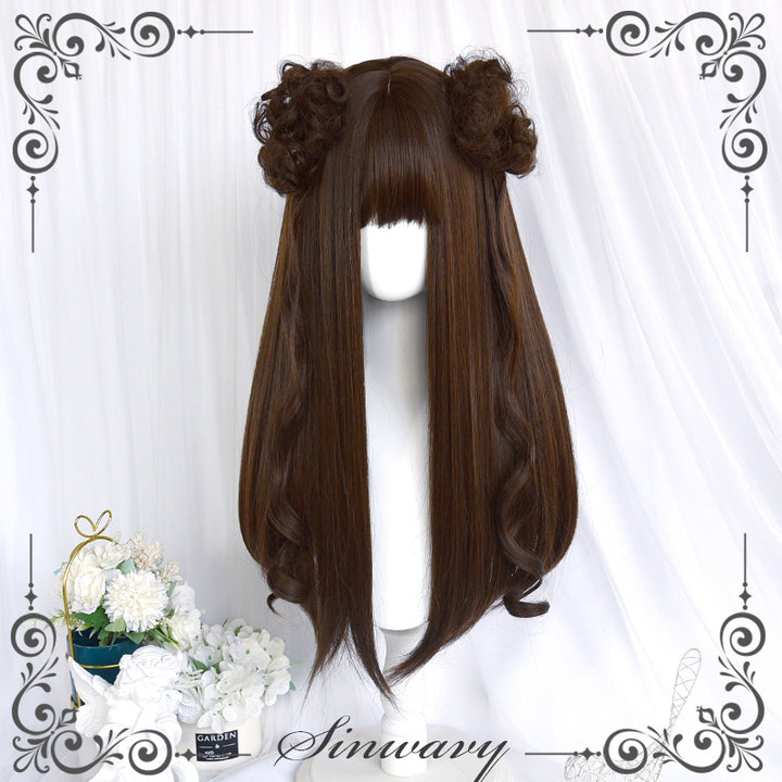 Kawaii Straight Wig with Blunt Bangs Pink Gold Brown 21880:315338 21880:315338