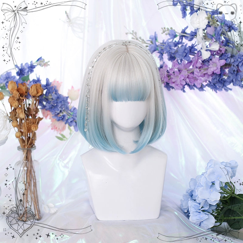 Lolita Wig Silver Bob Straight Bangs Wig Short Hair 35950:514196 35950:514196