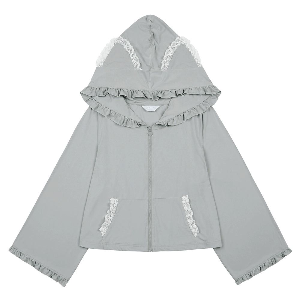 Jirai Kei Coat Sun-proof Jacket Hoodie UPF50 (Grey) 38510:592374