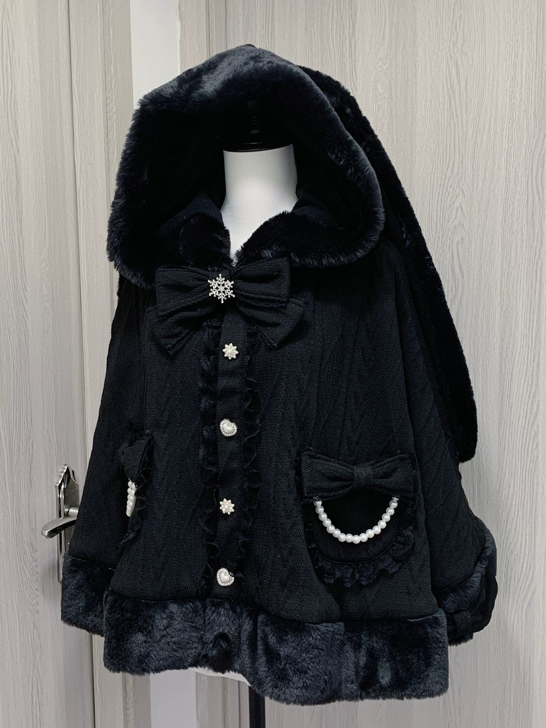 Jirai Kei Coat Fleece Cape Rabbit Ear Hooded Coat 40082:654314