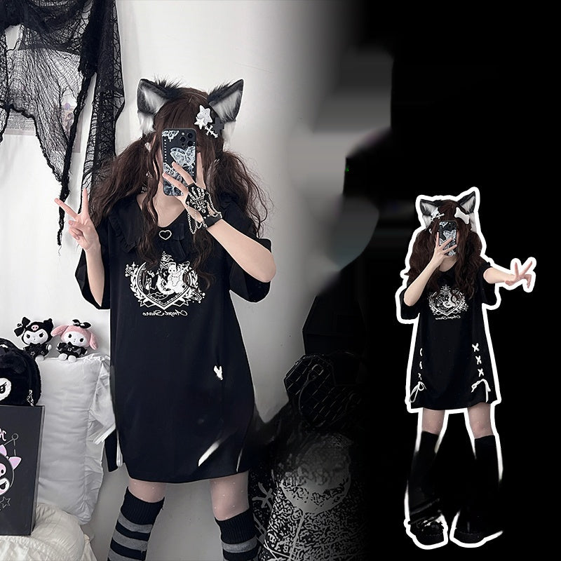 Jirai Kei Black/ White T-shirt Dress (Large Small) 21828:319220 (Large Small) 21828:319220