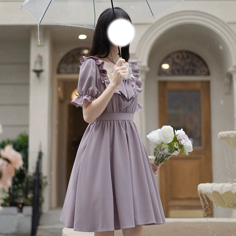 Elegant Lolita Dress Purple Lolita Dress Puff Sleeve Dress 36412:564100