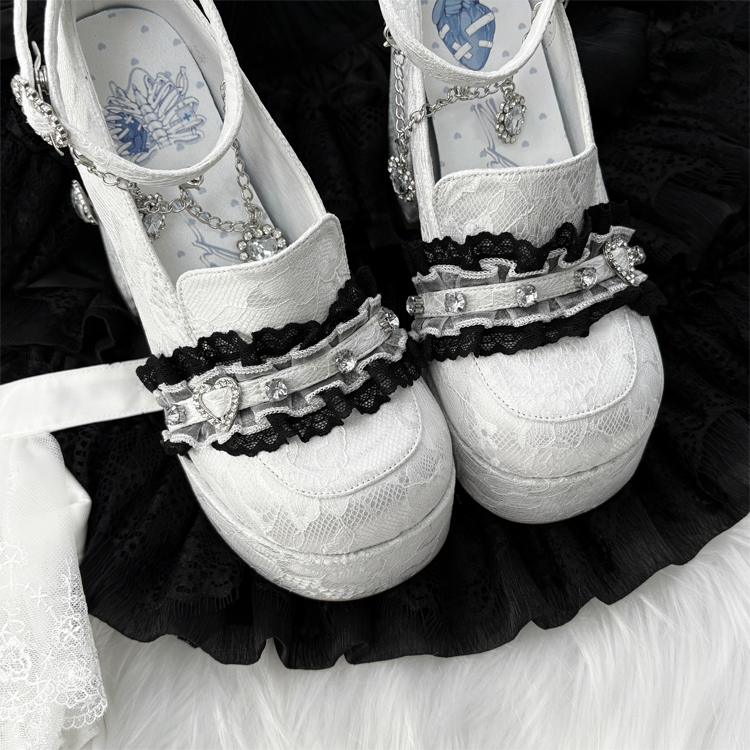 Jirai Kei High-Heeled Shoes, Lace Overlay 43987:790464