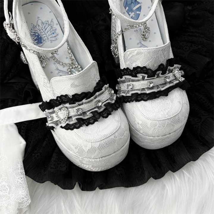 Jirai Kei High-Heeled Shoes, Lace Overlay 43987:790464