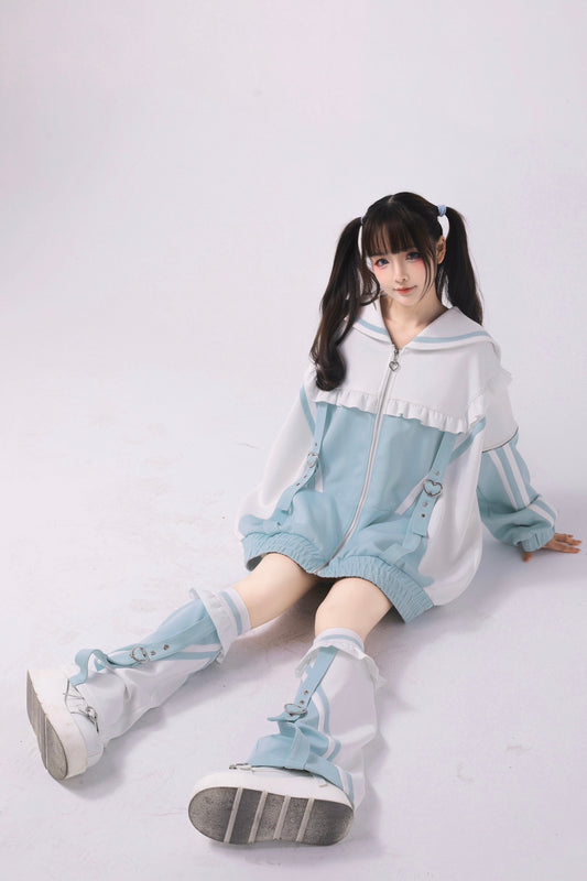 Jirai Kei Hoodie Sailor Collar Oversized Sweatshirt Leg Warmer 34896:481090