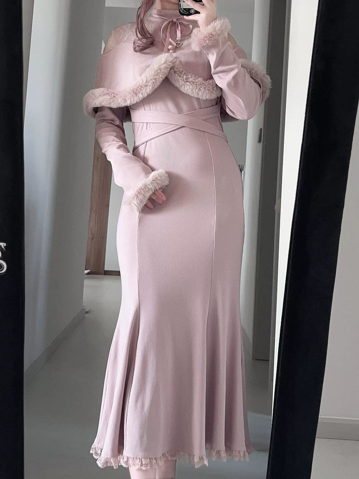 *针织长裙*虚拟天国原创设计量产型蕾服清楚系鱼尾裙日系露肩宅萌 44000:797362