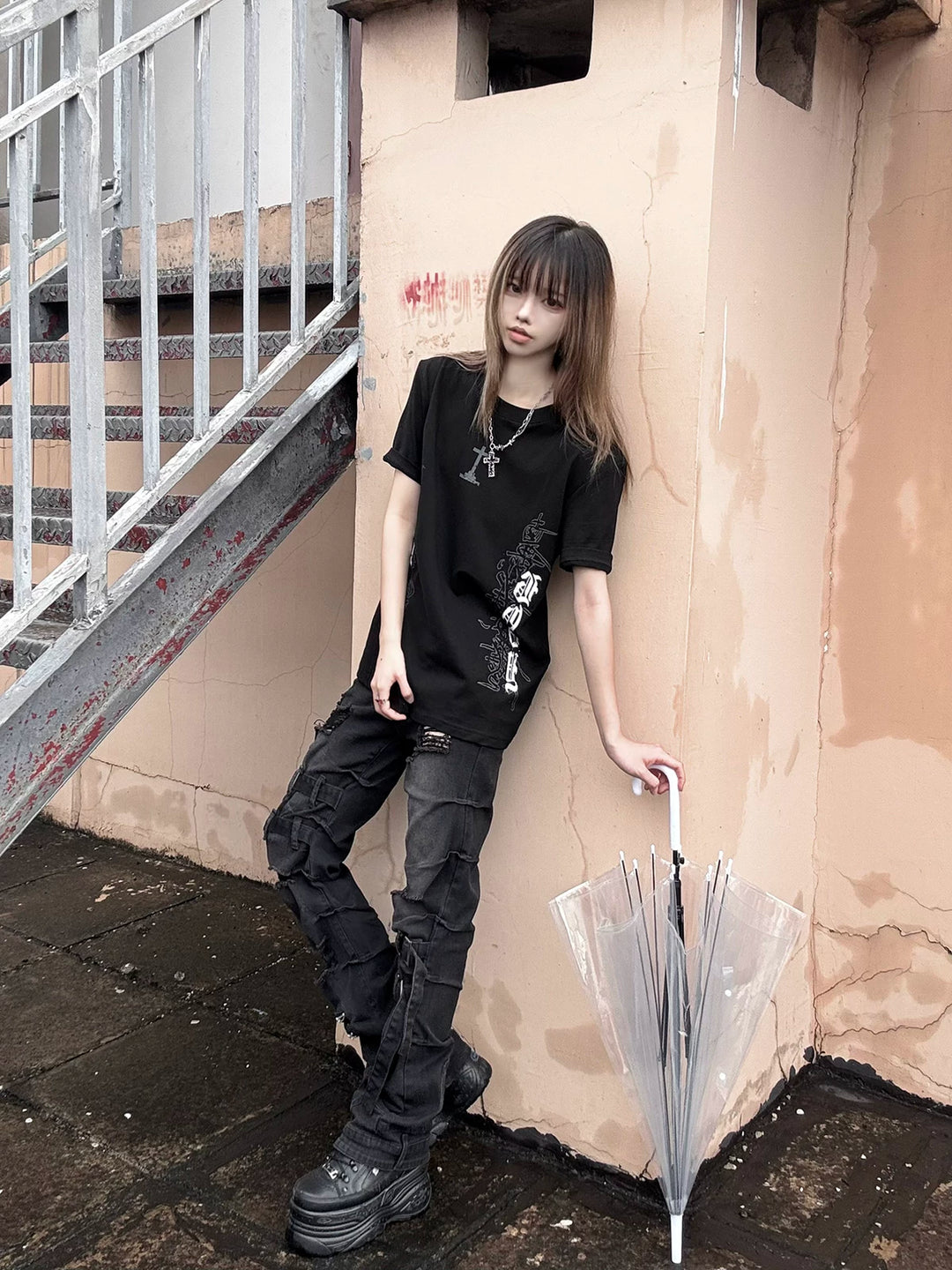 Subculture Black Printed T-shirt, Standard Shoulder Cut 45697:859404