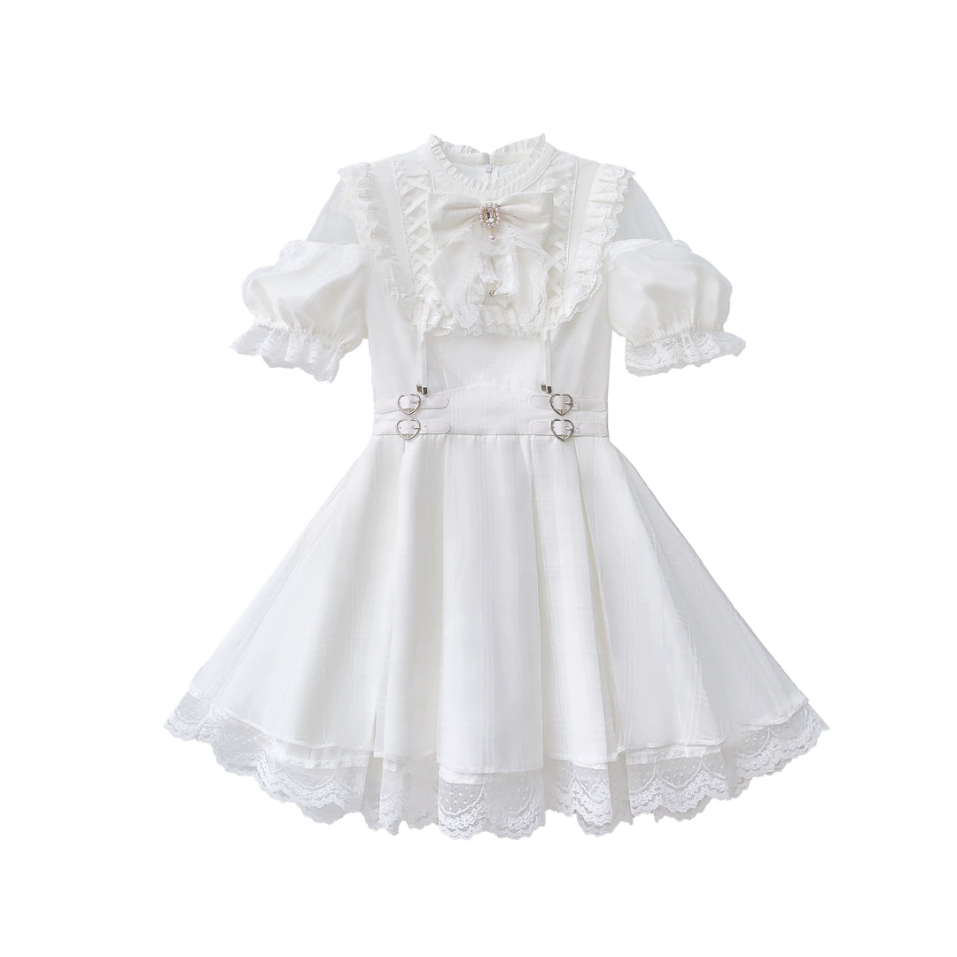 White Jirai Kei Dress with Puffy Sleeves and Tulle Shoulder – Honey Wardrobe White Jirai Kei Dress with Puffy Sleeves and Tulle Shoulder – Honey Wardrobe