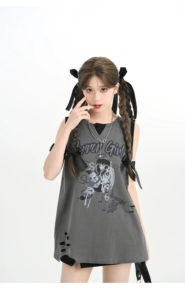 Y2K T-shirt Anime Print Spicy Girl Tank Top Cotton 35904:560106