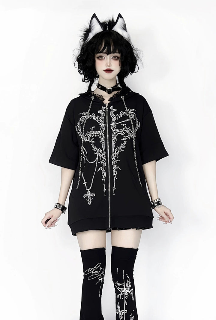 Subculture T-shirt Short Sleeve Top Cat Ear Hooded 39670:636398