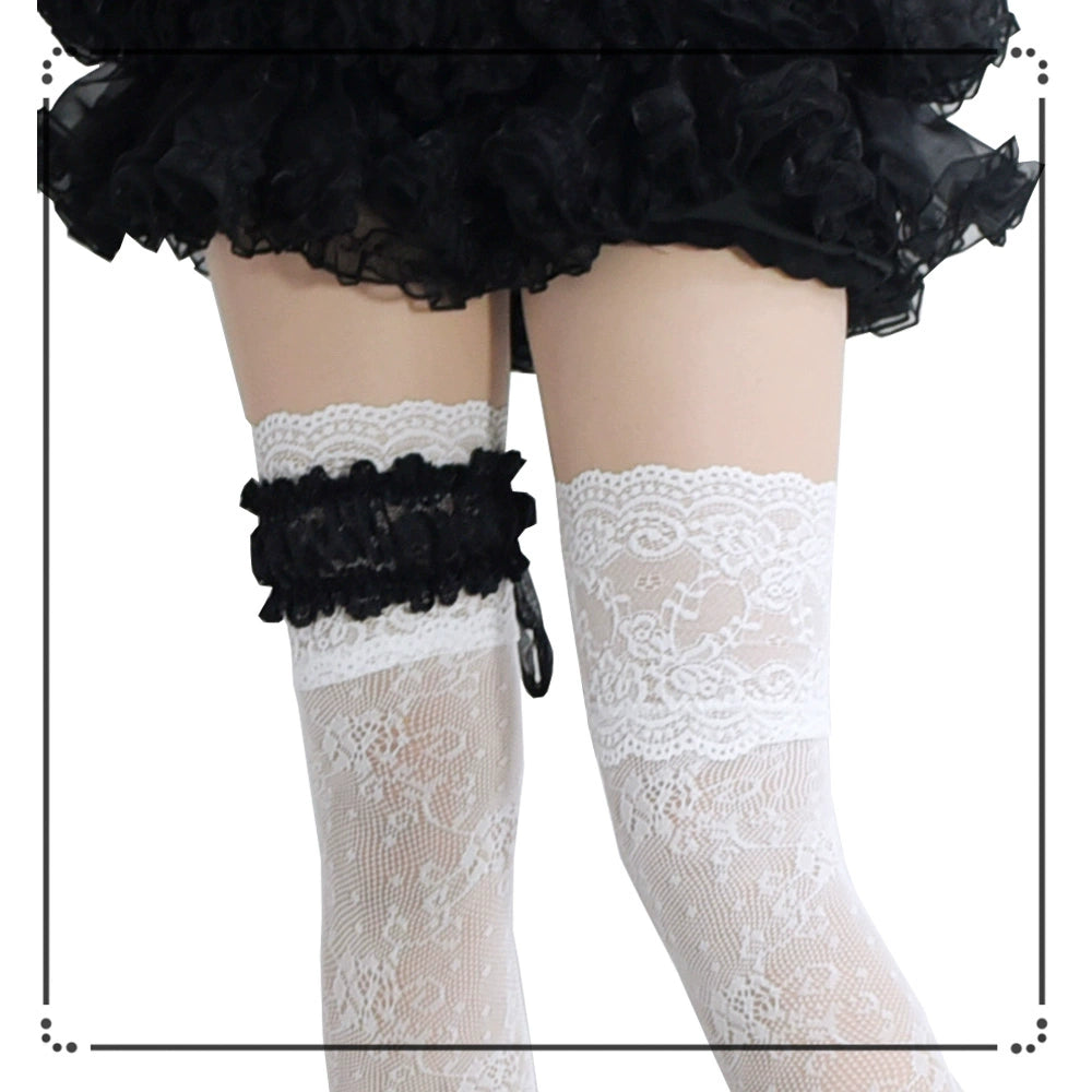 Gothic Lolita Lace Stockings, Bow Garter 43755:784434