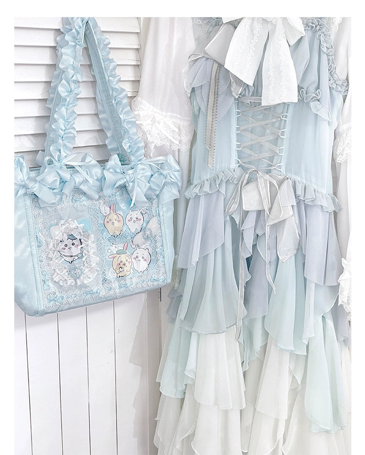 Elegant Satin Ita Bag, Rose-Inspired Ribbon & Clear Window 43230:773261