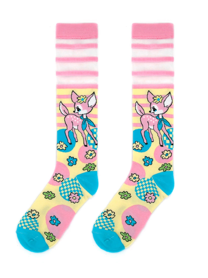 Striped Flower Glass Stockings Polka Dot Deer Knee Socks 31700:370206 31700:370206