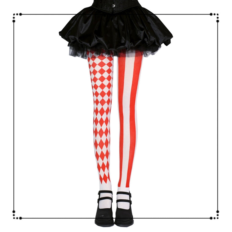 Halloween Style Striped & Checkered Pantyhose (Red) 44086:795584
