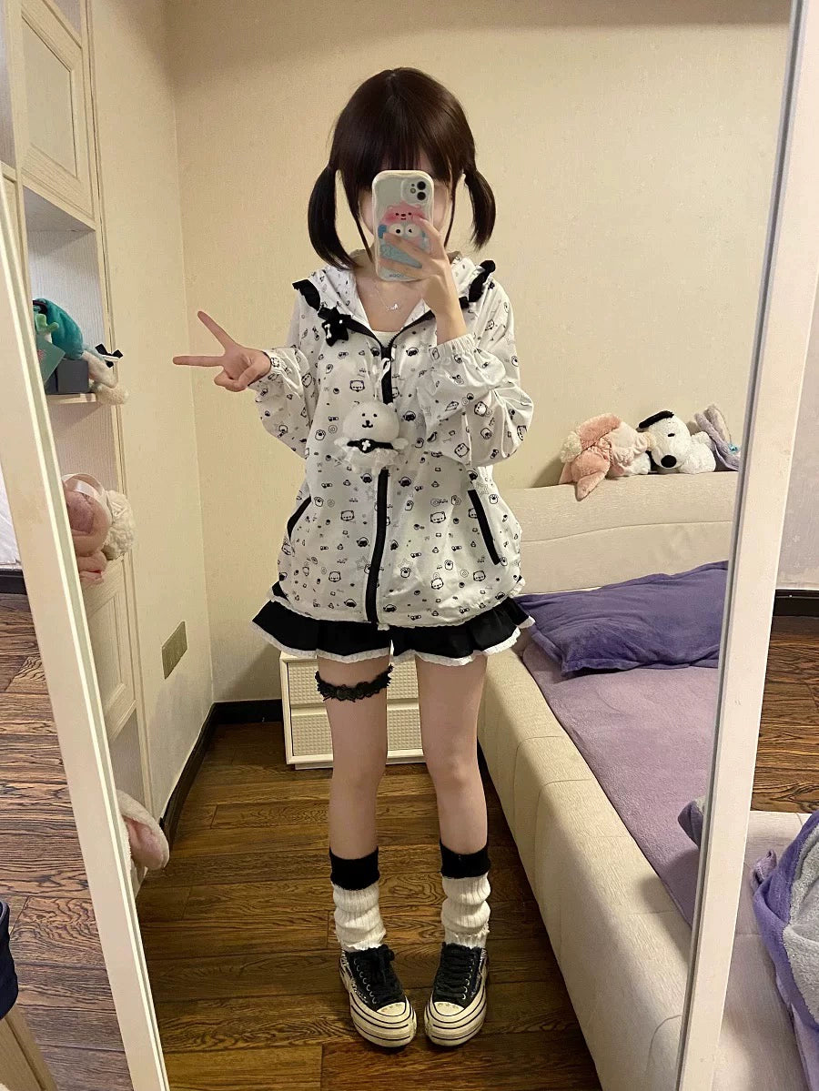 Kawaii Hooded Sunscreen Jacket with Cat Ears & Animal Prints 42905:759065