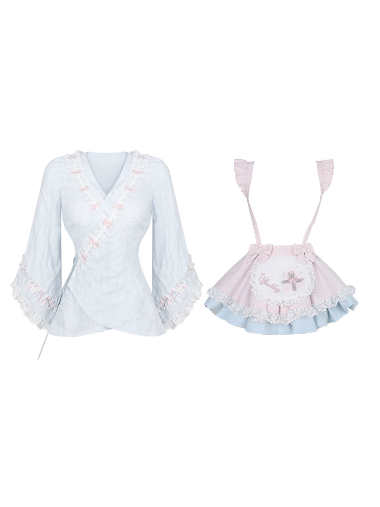 Gyaru Kimono Blouse, Puffy Suspender Skirt 43437:780164
