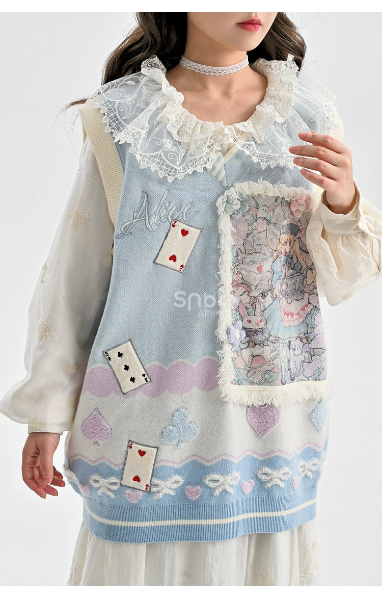 Mori Kei Sweatshirt Alice Print Blue Hoodie Autumn Vest 39316:639836