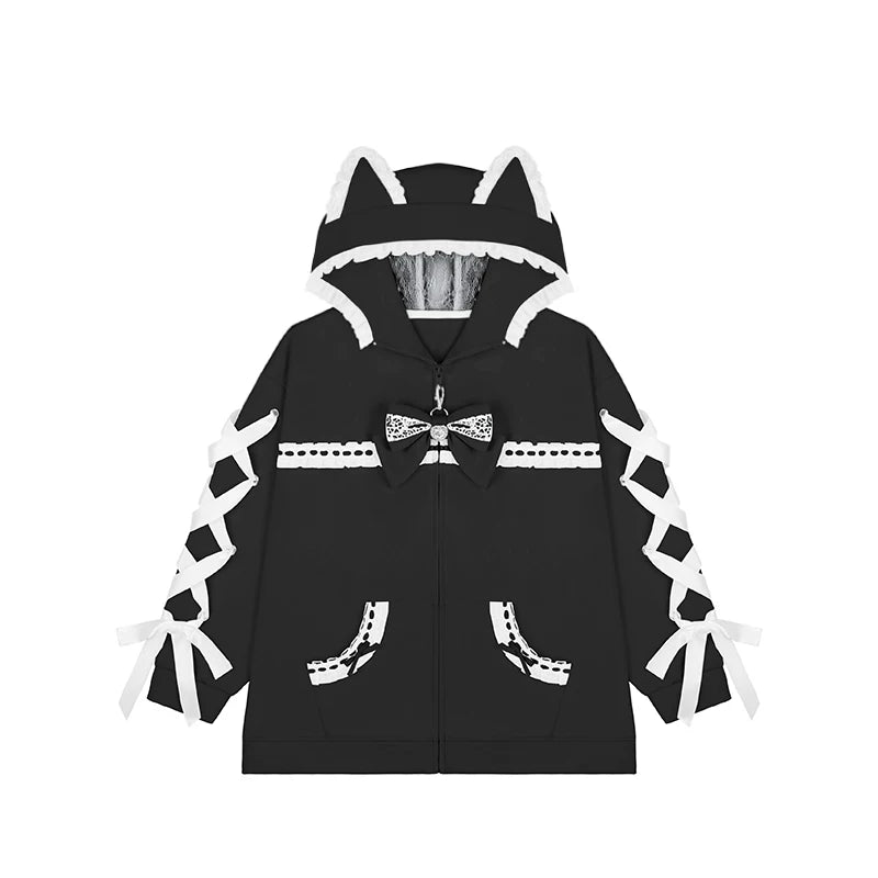Tenshi Kaiwai Cat Ear Zip-Up Hoodie, Side Lace Pants 45585:856983