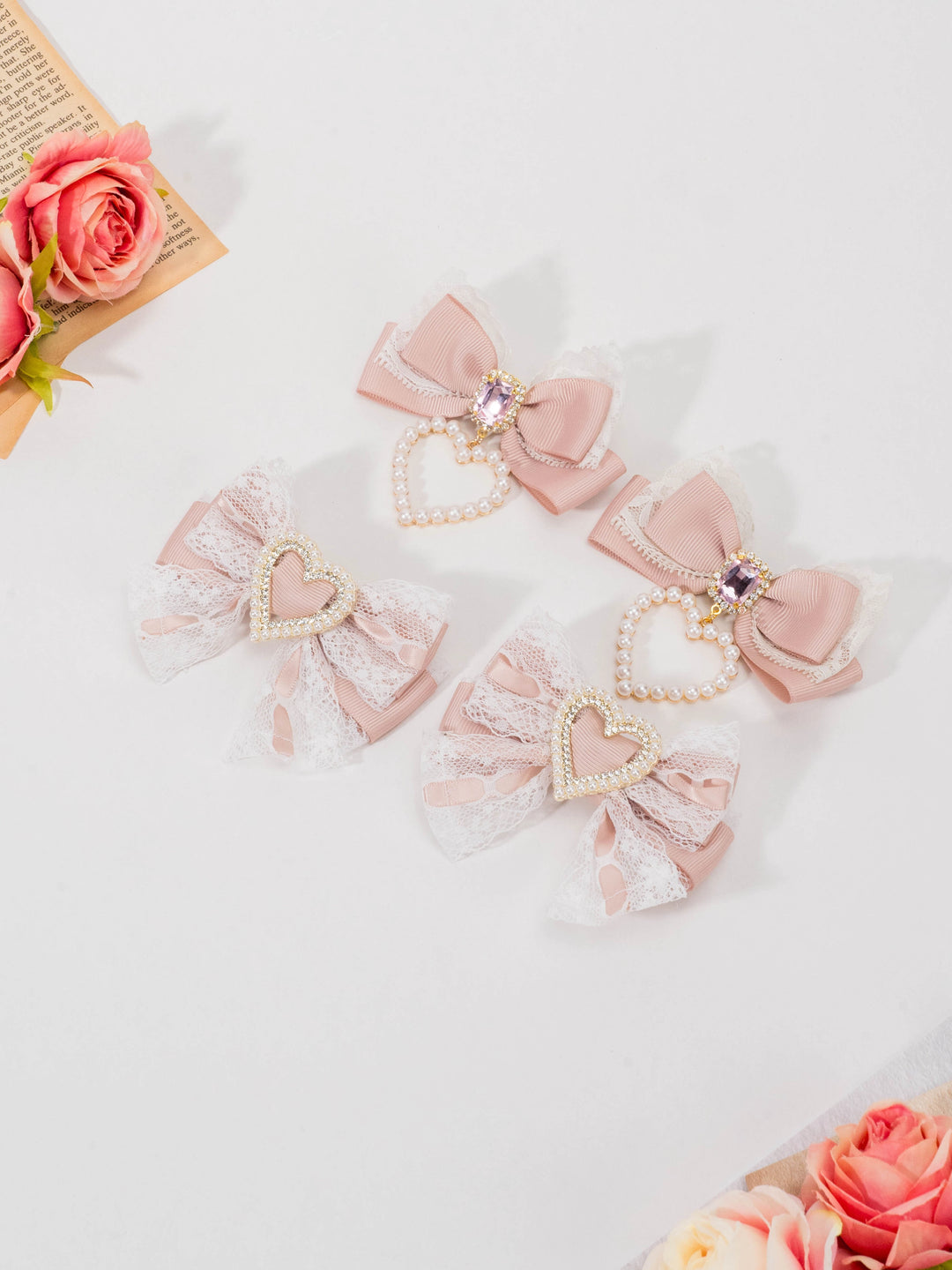 Kawaii Heart-Shaped Lace Sweet Hair Clips Multicolor 21564:309558 21564:309558