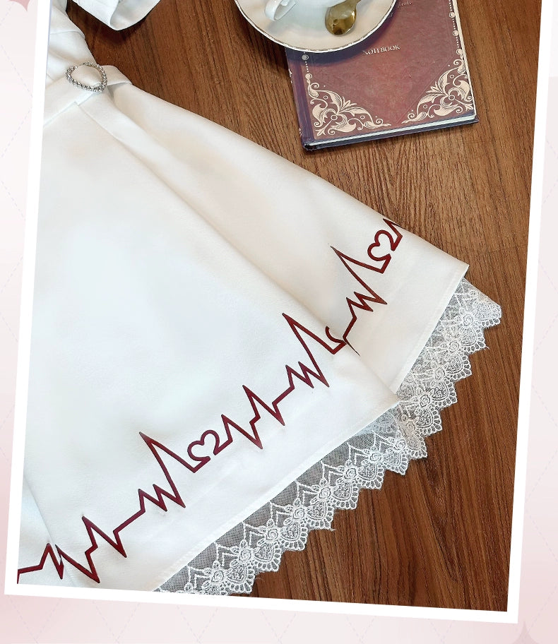 Red and White Yami Kawaii Dress, Lace Halter Neck 43725:783586