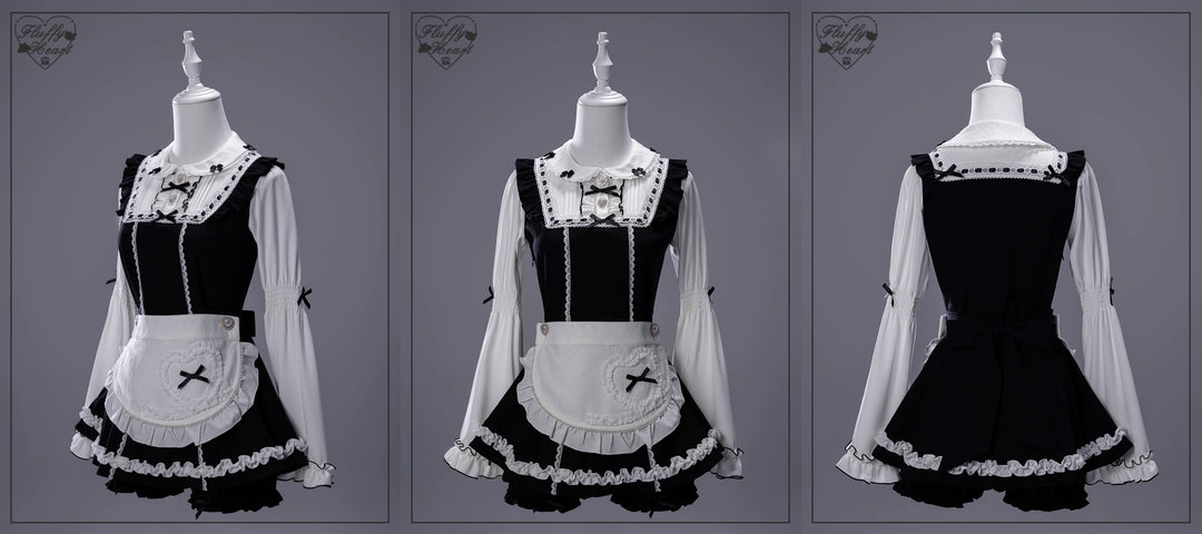 【Fluffy Heart】橱窗人偶日系女仆感可拆卸围裙萌系套装 现货 44119:796754