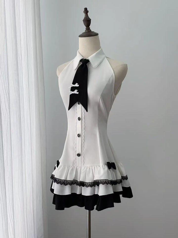 Jirai Kei Black White Dress and Jacket Set, Off-Shoulder (L M S) 45988:871034
