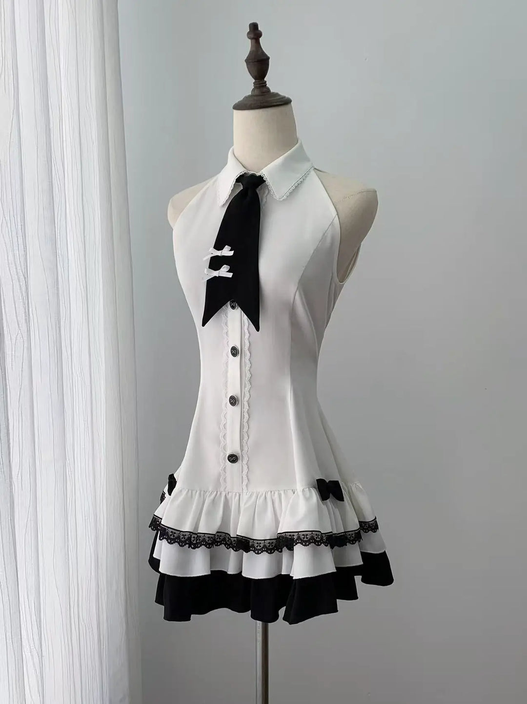Jirai Kei Black White Dress and Jacket Set, Off-Shoulder 45988:871043
