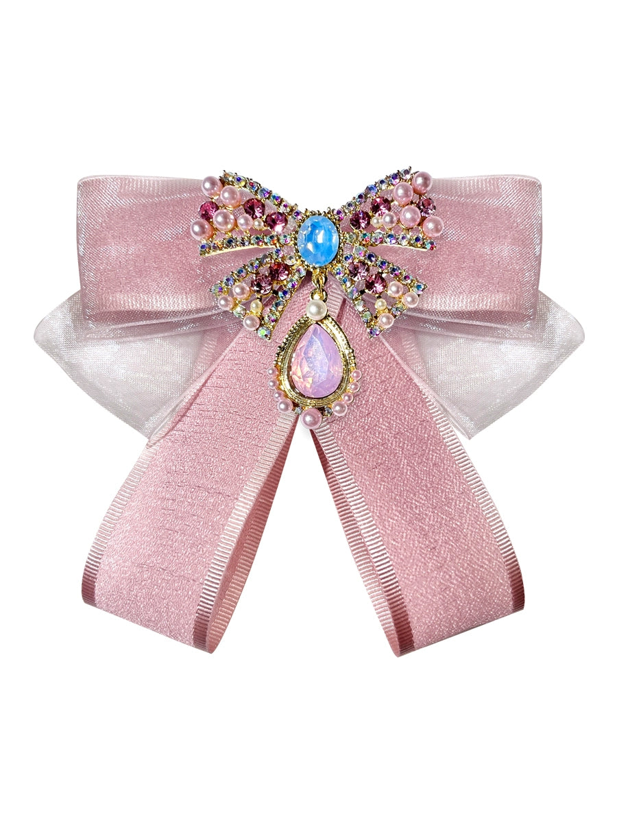 Kawaii Fashion Pink Bow Tie Rhinestone Brooch 21852:314108 21852:314108