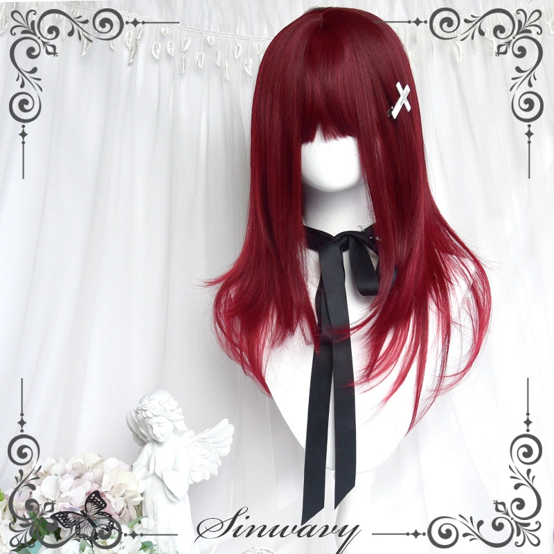 Jirai Kei Wig Gyaru Cherry Red Wig Layered Mid-length Wig 42182:730960