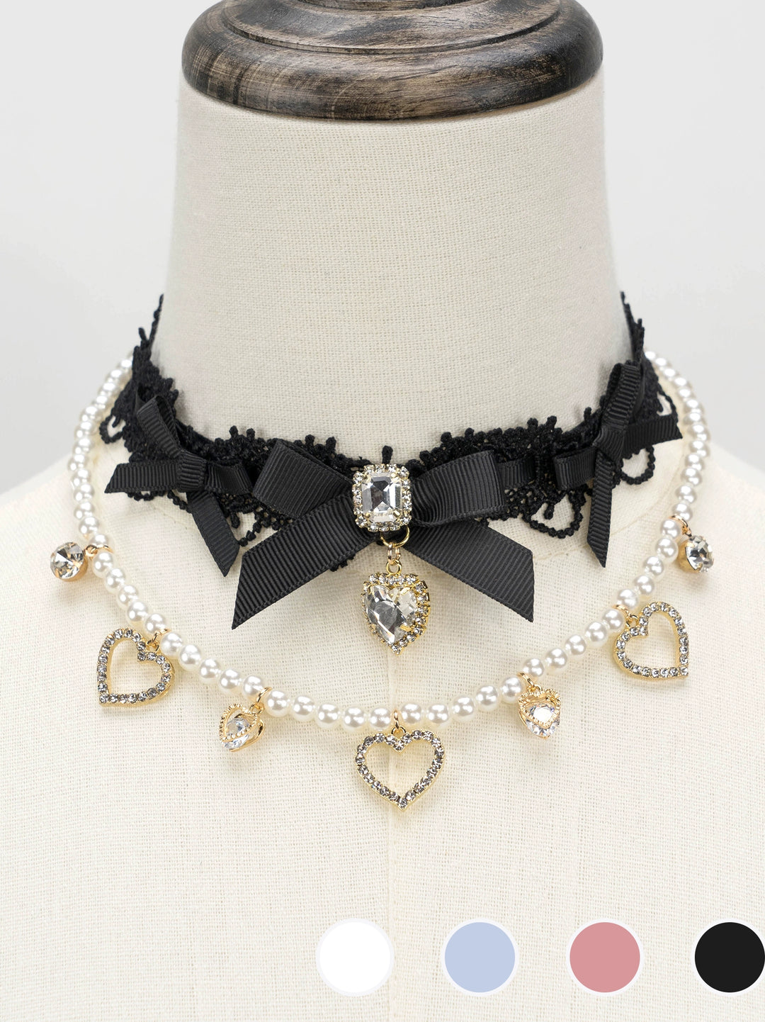 Jirai Kei Necklace Double-layered Pearl Rhinestone Choker 33806:446338 33806:446338