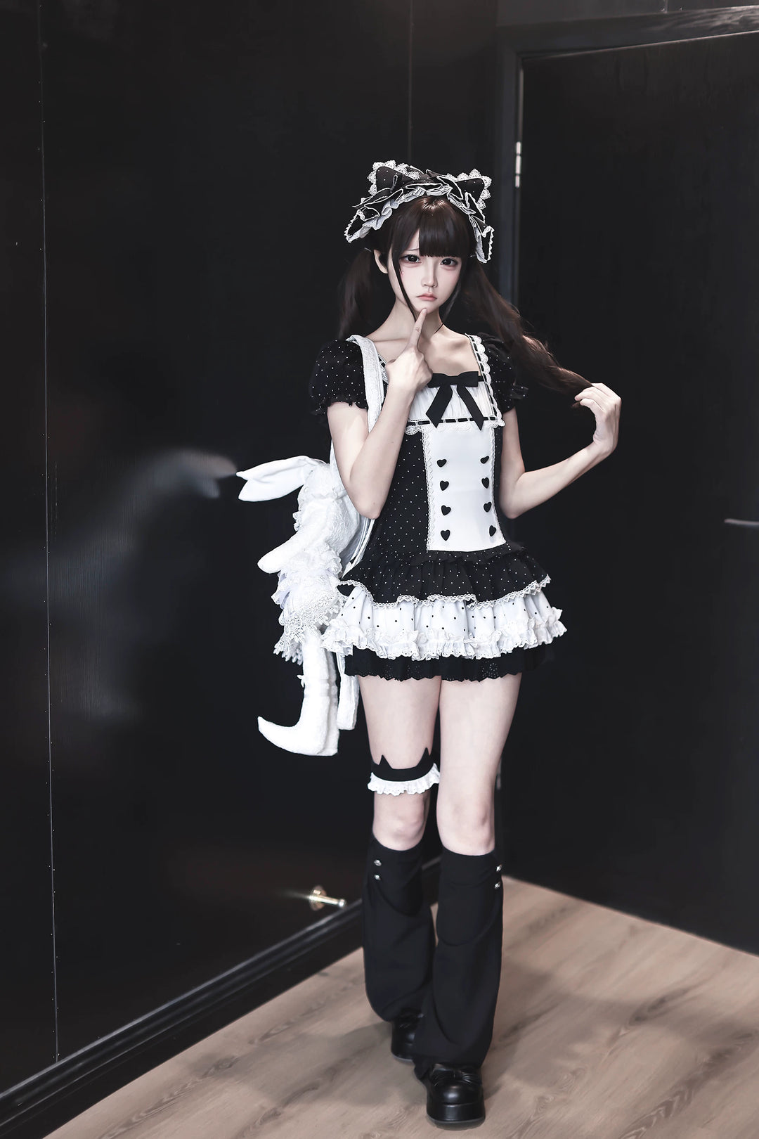 Old School Style Polka Dot Dress, Heart Button Decoration 45455:850834