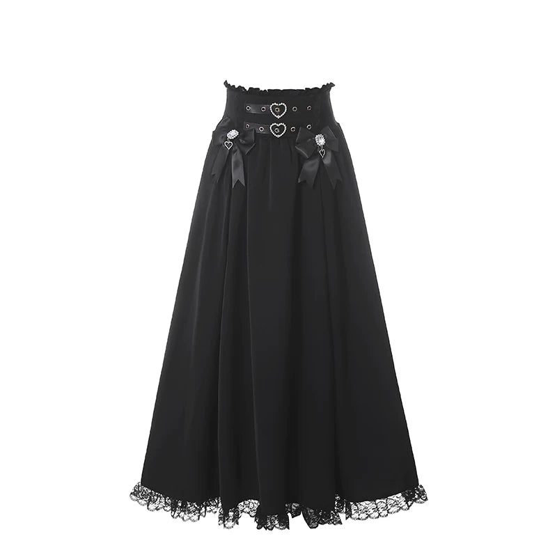 Summer Jirai Kei Lace Blouse, High Waist Skirt (L M S) 45363:847696