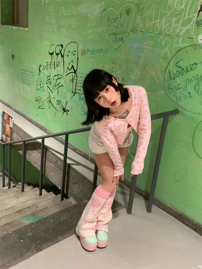 Jirai Kei Leg Warmers Subculture Pink Punk Leg Sleeves 36544:575286