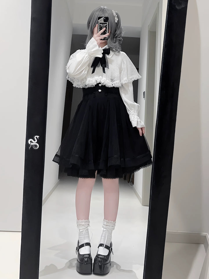 Jirai Kei Winter Cape, Lace Blouse, High-Waist Skirt (2XL 3XL 4XL L M S XL) 44199:808463
