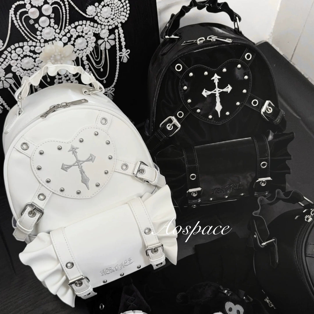 Subculture Punk Backpack, Studs & Cross Embroidery 44925:829171
