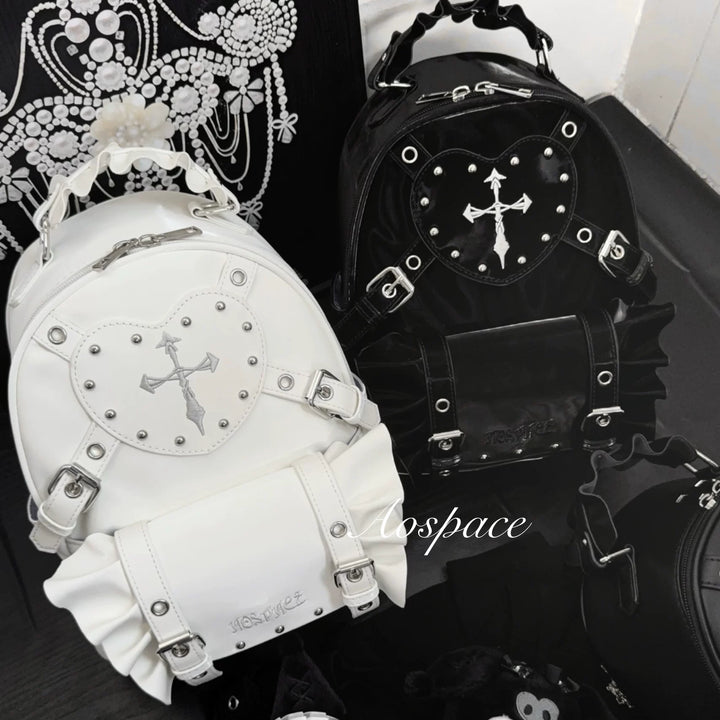 Subculture Punk Backpack, Studs & Cross Embroidery 44925:829171