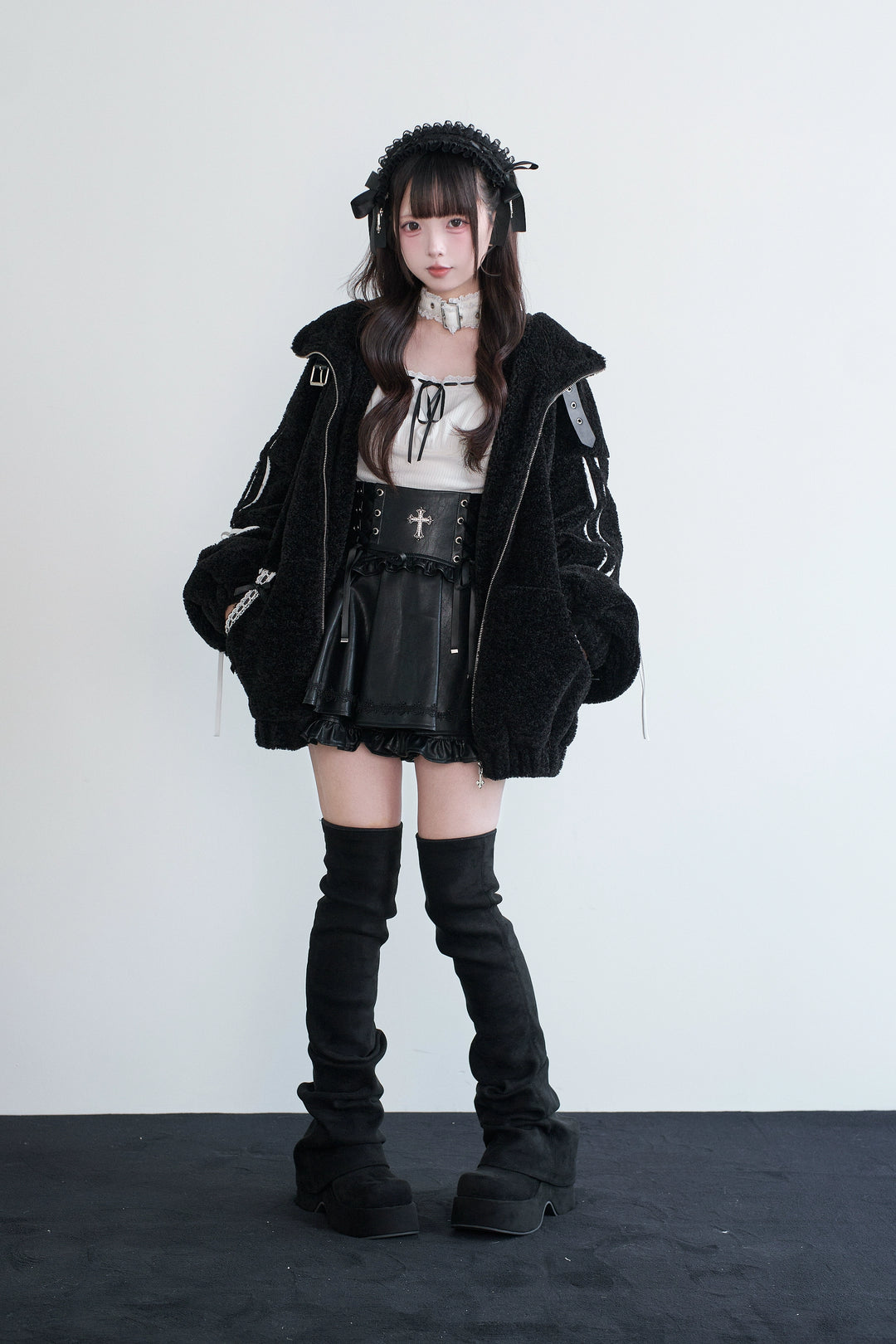 Daily Style Black Winter Coat, Bunny Ear Hood 44326:805276