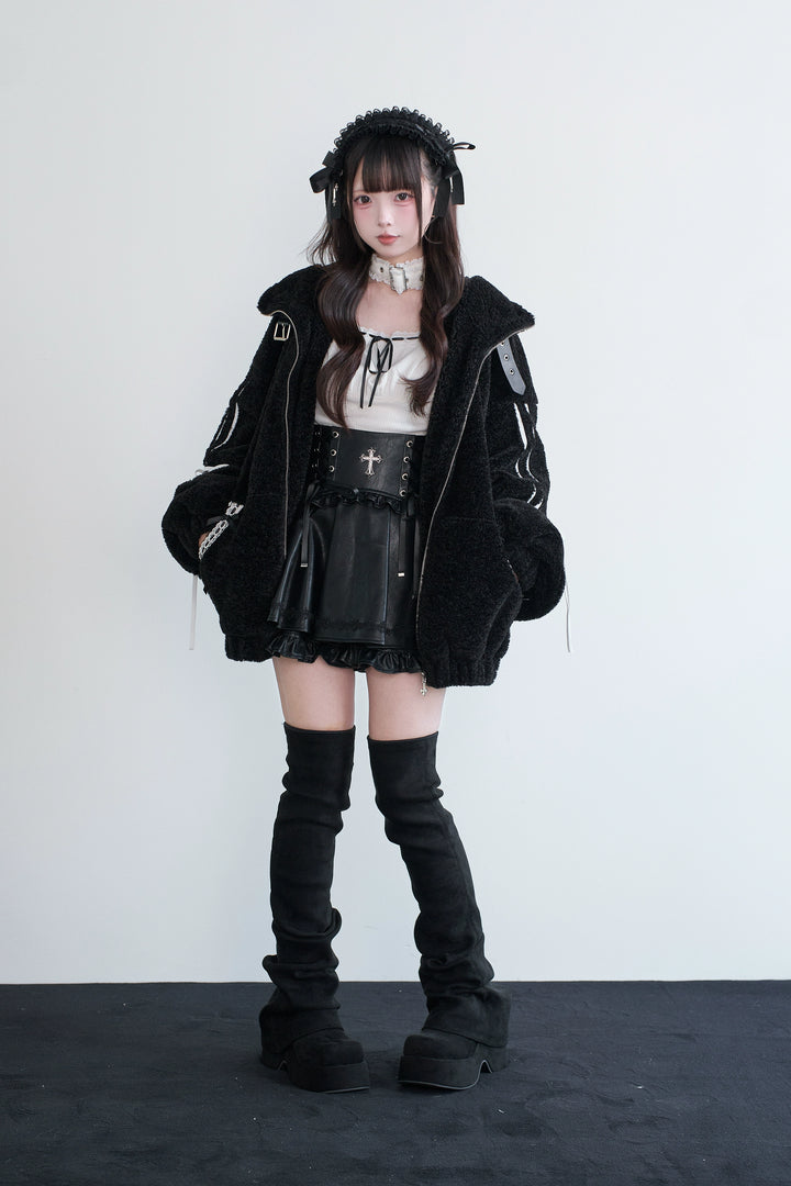 Daily Style Black Winter Coat, Bunny Ear Hood 44326:805276