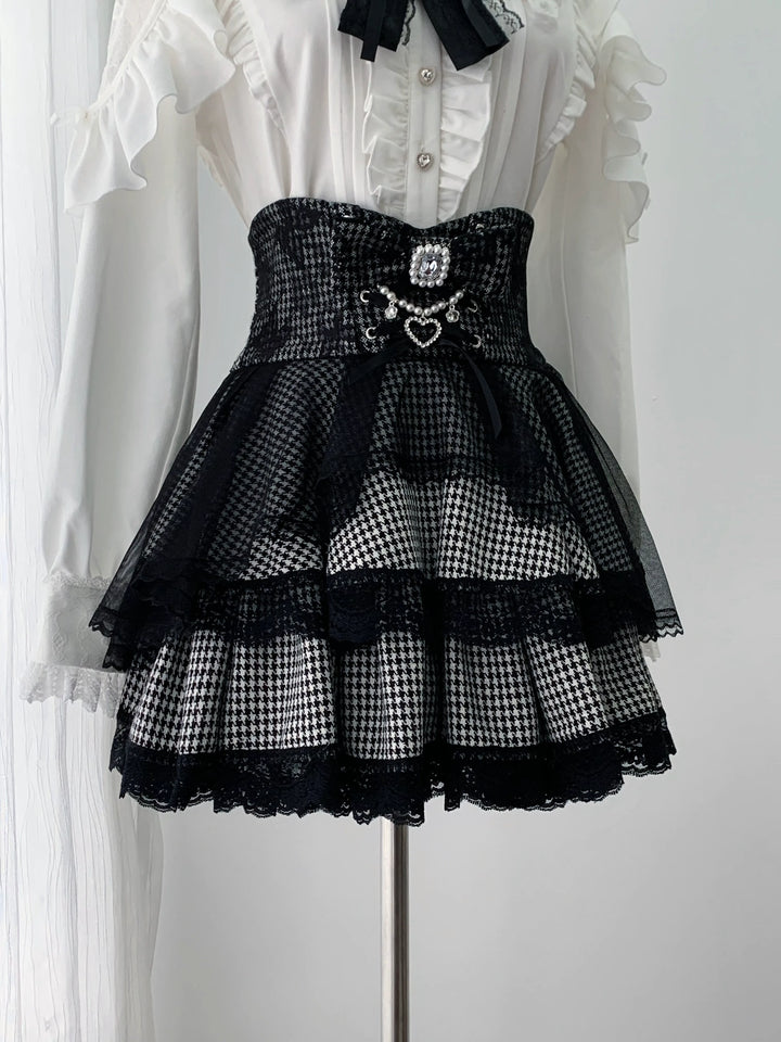 Ryousangata White Blouse & Houndstooth Skirt Set (L M S) 46074:874732