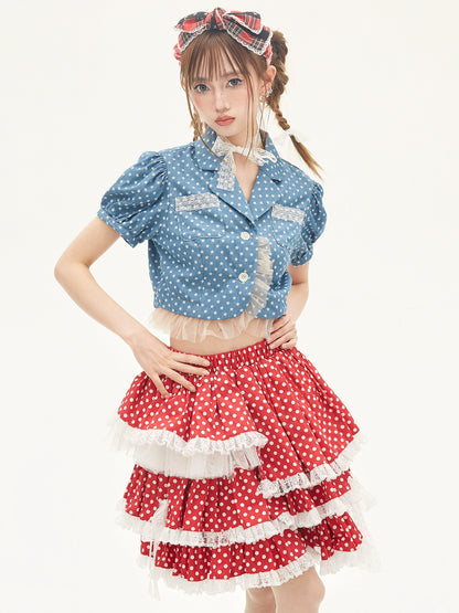 Lolita Skirt Retro Red Polka Dot Skirt 36150:542866