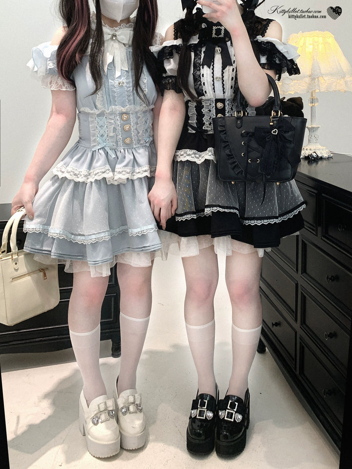 High-waist Rousangata Skirt, Sheer Dot Veil Hem 43693:783055