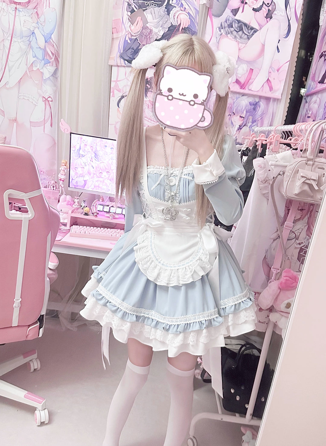 Ryousangata Water Blue Dress Set, Detachable Apron 44927:828865