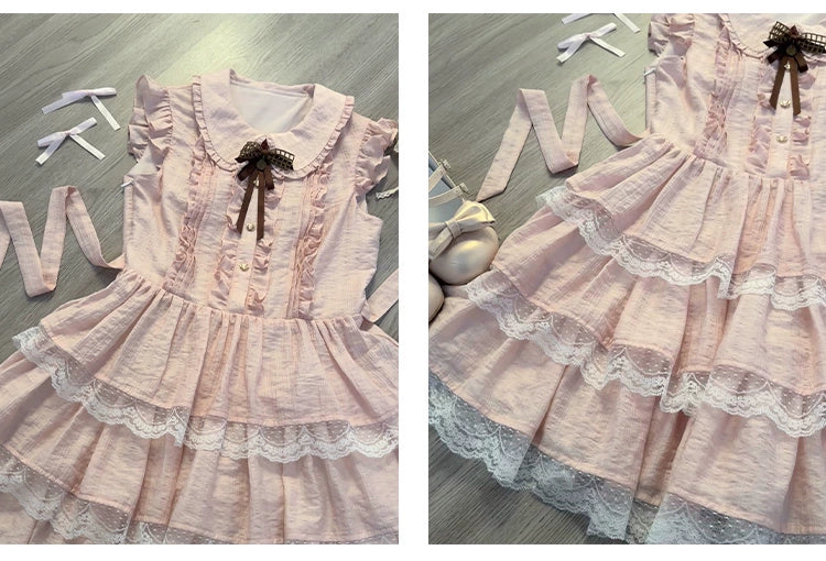 Sweet Style Lace Trim Dress, Tiered Ruffles 43546:779197