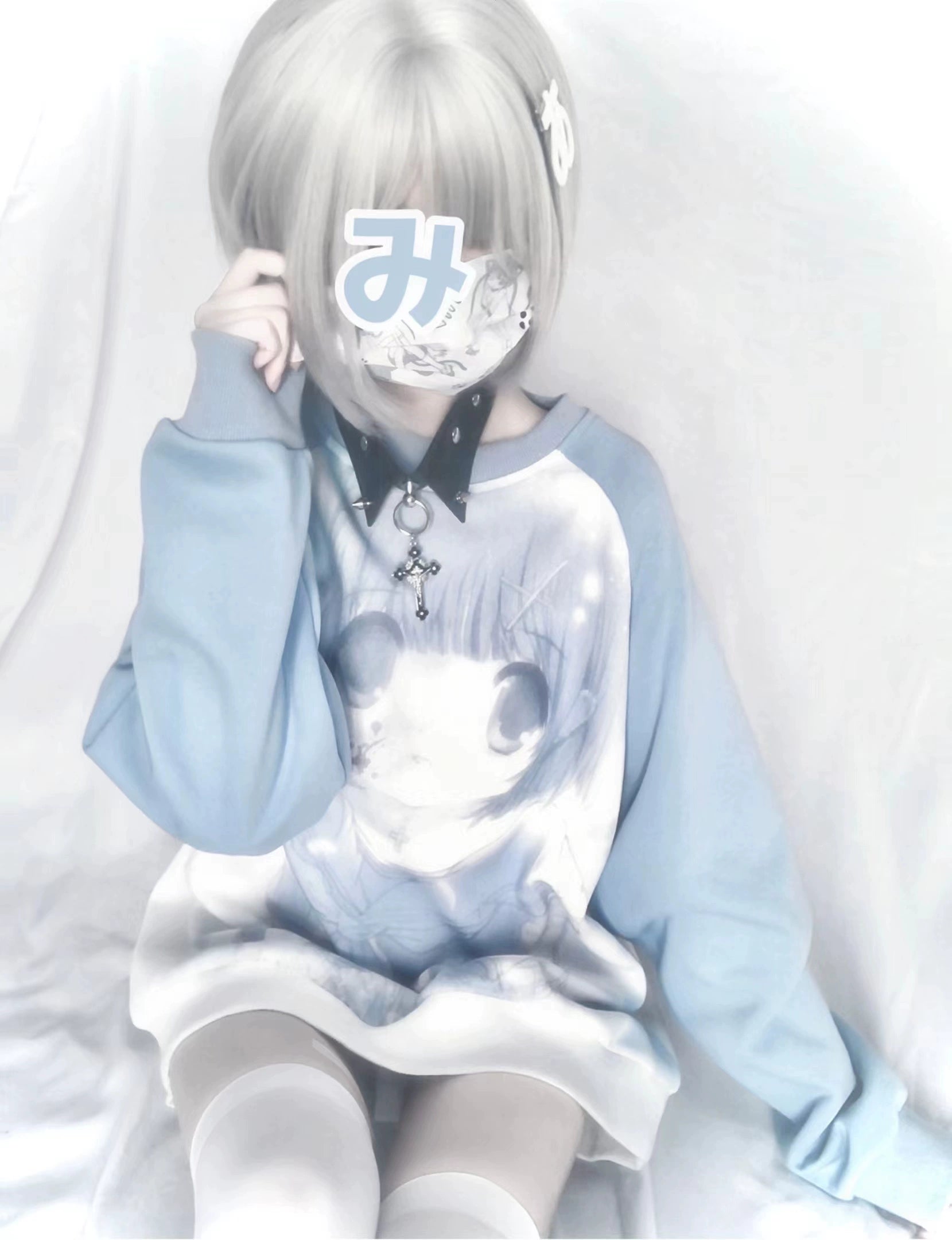 Jirai Kei Blue Sweatshirt Anime Girl Printed Sweatshirt 33326:430984